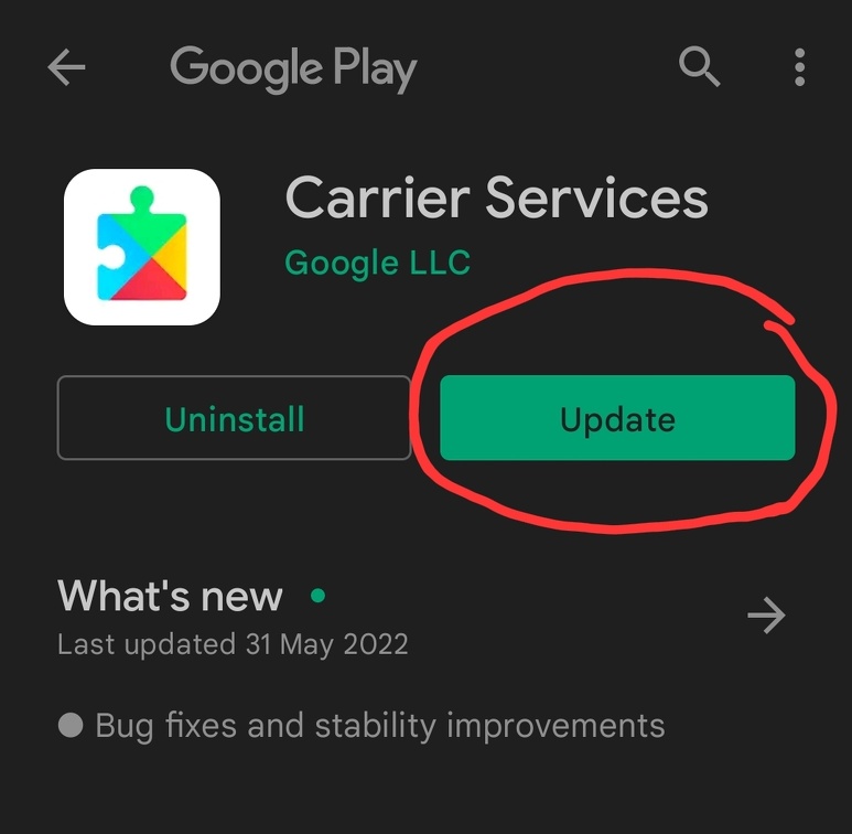 Update Google Carrier Services in Google Play Store