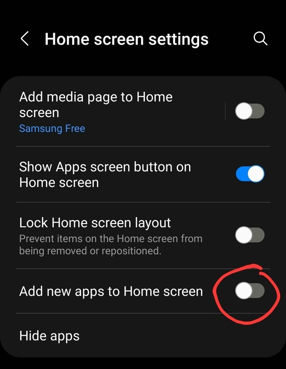 No añadir aplicaciones en la pantalla de inicio