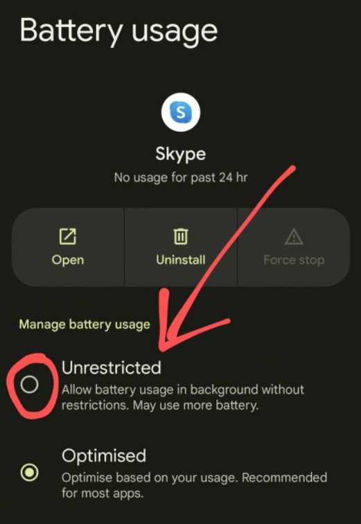 Utilisation de la batterie sans restriction Android