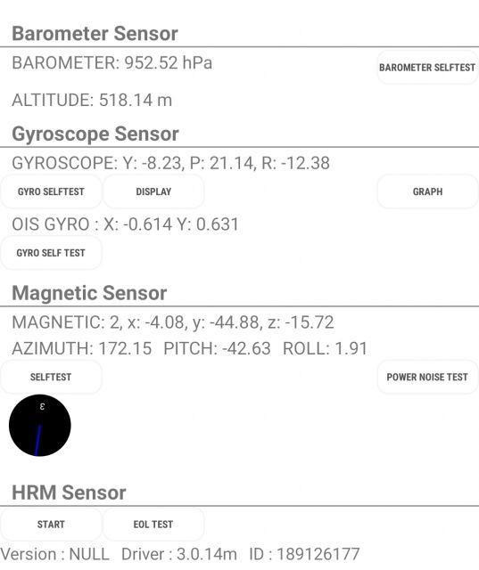 Service Menu Sensor Test