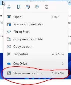 Windows 11 Mostrar más opciones siempre dentro del menú contextual