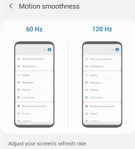 Lissage des mouvements Samsung Galaxy à 120 Hz