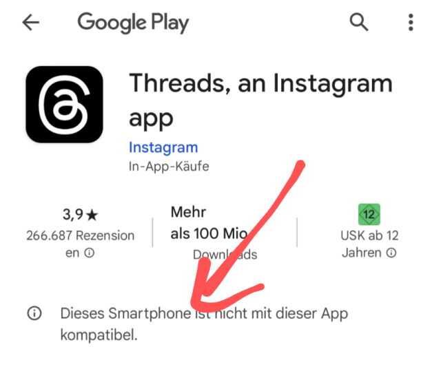 Threads Smartphone nicht kompatibel 